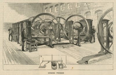Skisser på Royal Mint, Tower Hill; myntpressar av English School