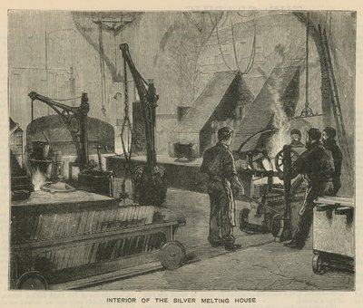 Skisser på Royal Mint, Tower Hill; inredning av silversmältningshuset av English School