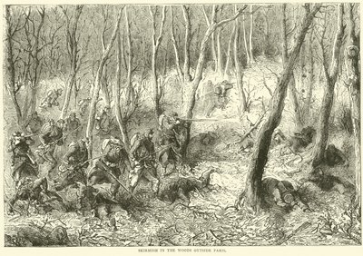 skärmytsling i skogen utanför Paris, oktober 1870 av English School