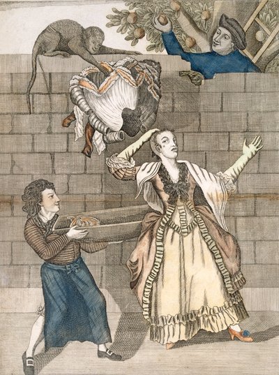 Lätt hand av en apa eller damens huvud lossat, från en originalteckning av Grimm, tryckt för Carington Bowles, London, pub. 1778 av English School