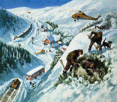 Snow Rescue (gouache på papper) av English School