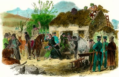 Sociala förhållanden i Irland 1848 utvisning av bönder (illustration london news den 16 december 1848) av English School