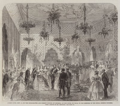 Soiree ges den 24 september av Burgomaster and Common Council i Bryssel, på Hotel de Ville, till medlemmarna av den samhällsvetenskapliga kongressen (gravyr) av English School