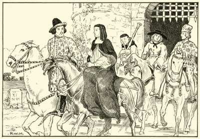 Några av Canterbury Pilgrims (bläck på papper) av English School
