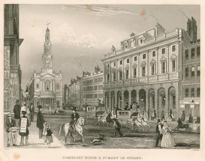 Somerset House och St Mary-le-Strand, The Strand, London av English School