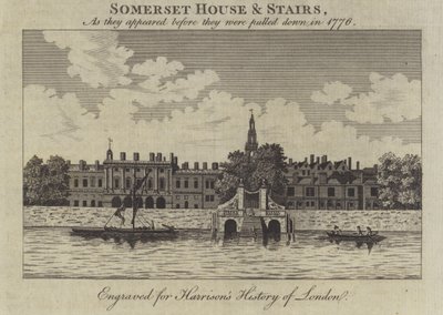 Somerset House and Stairs, London, som de såg ut innan de revs 1776 av English School