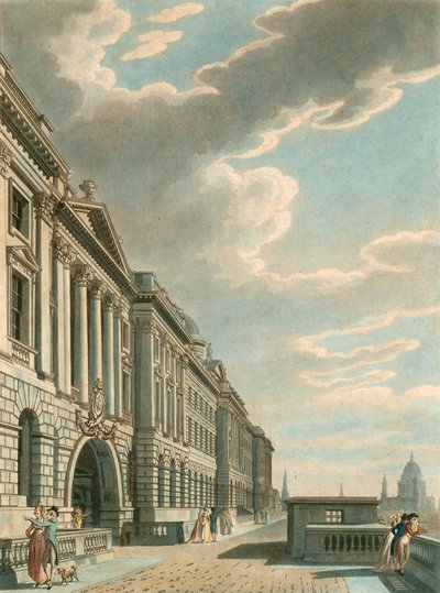 Somerset Terrace längs Themsen, Somerset House, The Strand, London av English School