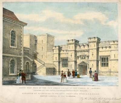 South West View av New Jewel House i Tower of London, uppfört 1840-41 av English School