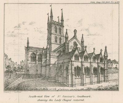 Sydostvy av St Savios Church, Southwark, som visar Lady Chapel återställd av English School