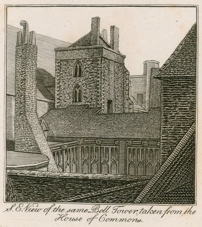 Sydostvy av klocktornet, St Stephens Chapel, taget från underhuset av English School