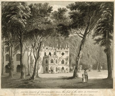 Söder framsidan av Strawberry Hill, Twickenham, London, säte för den ärade Horace Walpole av English School