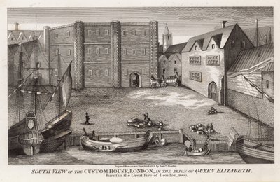Södervy av Custom House, London, under drottning Elizabeths regeringstid av English School