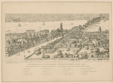 Southwark och London Bridge som de såg ut omkring 1546 av English School