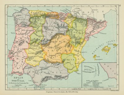 Spanien och Portugal (färglitografi) av English School