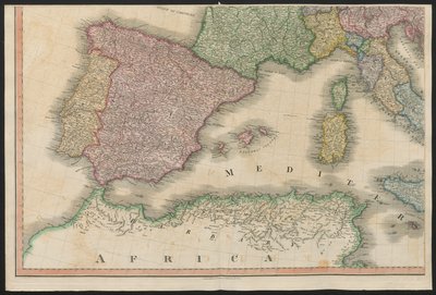 Spanien och Portugal, från Europa, som beskriver alla förändringar av territoriet, tillsammans med deras avvikelser i gränslinjerna för dess flera imperier och stater som överenskommits om och bekräftas av det definitiva fördraget i Paris, 20 november 1815 av English School