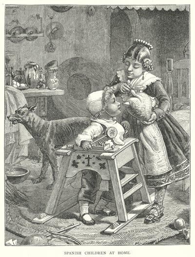 Spanska barn i hemmet (gravyr) av English School