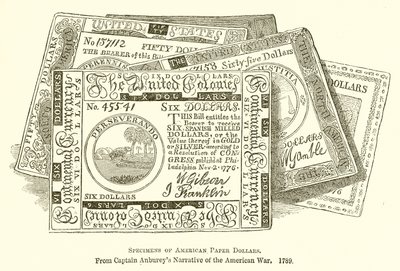 Exemplar av amerikanska pappersdollar av English School