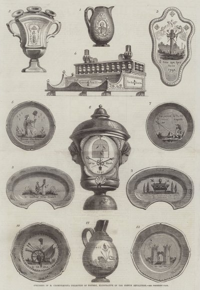 Exemplar av M Champfleurys samling av keramik, illustration av den franska revolutionen (gravyr) av English School