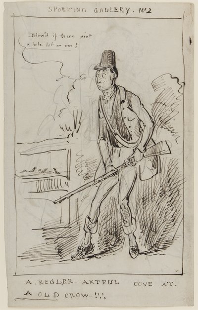 Sporting Gallery No.2, A Regler, Artful Cove at a Old Crow, c.1825 (penna och bläck på papper) av English School