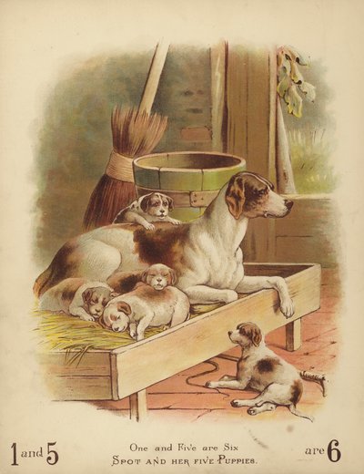 Spot och hennes fem valpar (chromolitho) av English School