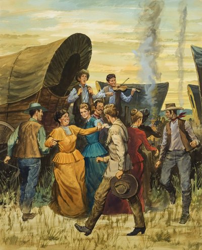 Square Dance (gouache på papper) av English School