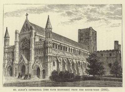 St Albanskatedralen, långhuset restaurerat, från sydväst, 1885 av English School