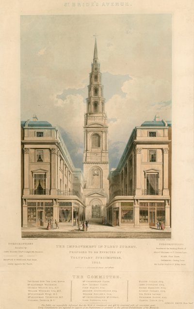 St Brides Avenue; Förbättringen i Fleet Street, London, föreslog att genomföras genom frivillig prenumeration, 1825 av English School