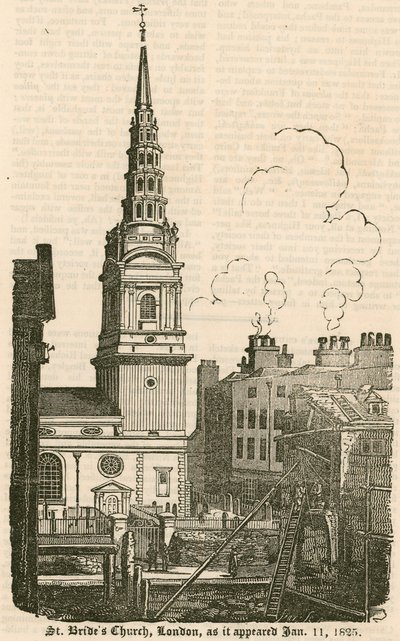 St Brides Church, Fleet Street, London, som den såg ut den 11 januari 1825 av English School