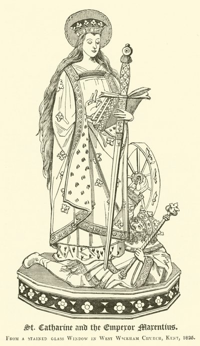 St Catharine och kejsaren Marentius (gravyr) av English School