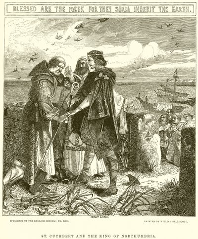 St. Cuthbert och kungen av Northumbria av English School