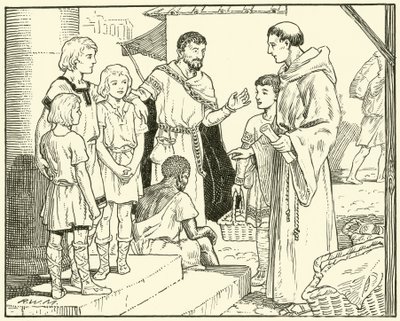 St. Gregory och de engelska slavarna (bläck på papper) av English School