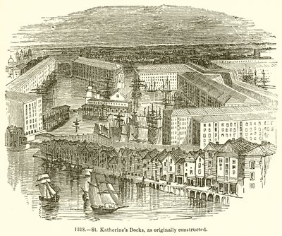 St. Katherines Docks, som ursprungligen konstruerade av English School