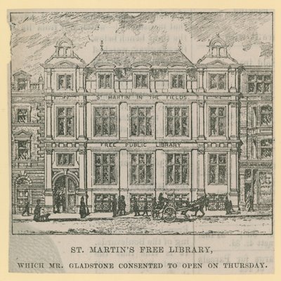 St Martins Free Library, öppnat av Mr Gladstone av English School