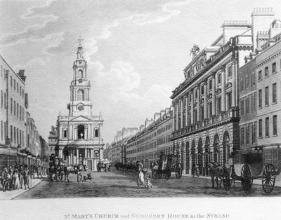 St. Marys Church och Somerset House i Strand, 1796 av English School