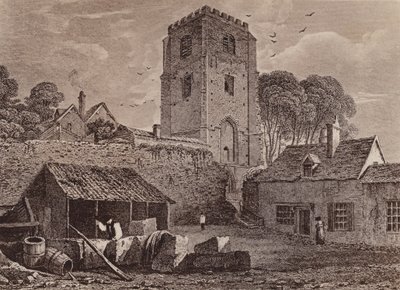 St Marys-kyrkan med den gamla muren 1824 (litografi) av English School