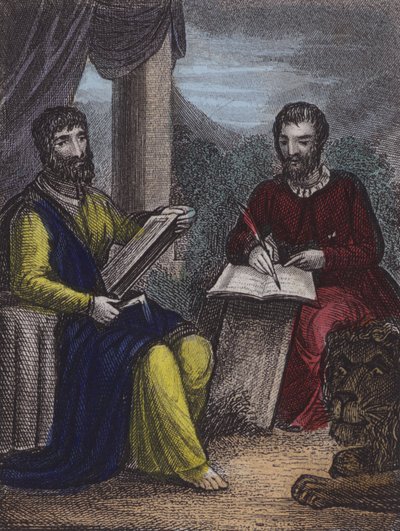 St Matthew, St Mark (färgad gravyr) av English School