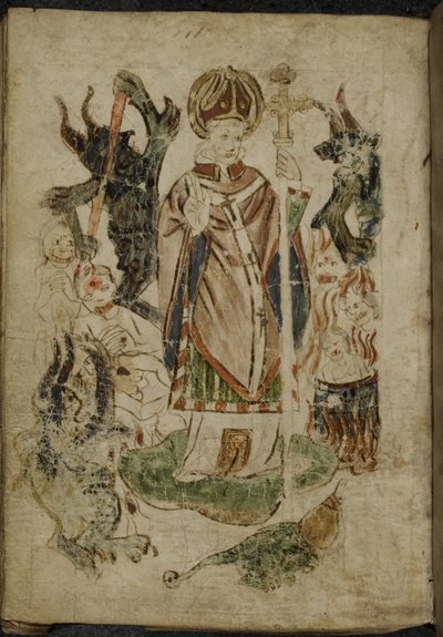 St Patrick omgiven av demoner av English School
