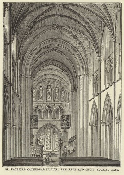St Patricks Cathedral Dublin, skeppet och kören, tittar österut av English School