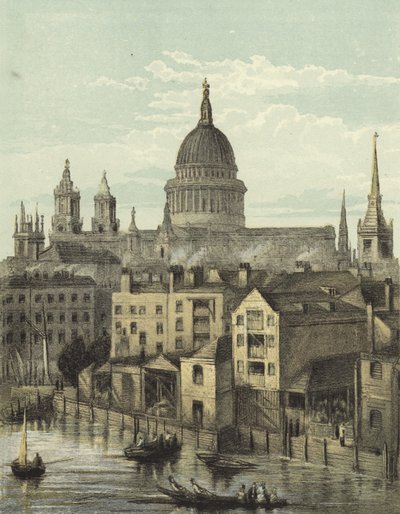 St Pauls Cathedral, utsikt över södra fronten från Southwark Bridge av English School