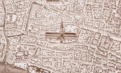 St Pauls och dess närhet, vid tiden för Henry VIII av English School
