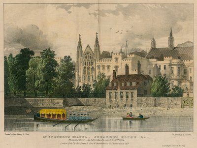 St Stephens Chapel, Speakers House, etc, Westminster, London, från Themsen av English School