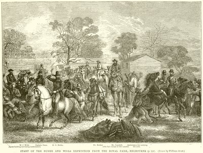 Start av Burke and Wills Expedition från Royal Park, Melbourne av English School