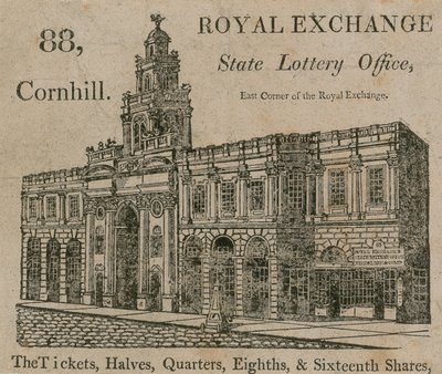 State Lottery Office, östra hörnet av Royal Exchange, 88 Cornhill, London av English School