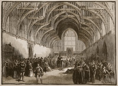 Statlig rättegång i Westminster Hall på Elizabeths tid, illustration från Cassells Illustrated History of England av English School