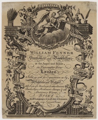 Skrivare och bokhandlare, William Fenner, handelskort av English School