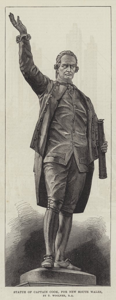 Staty av Captain Cook, för New South Wales, av T Woolner, RA (gravyr) av English School
