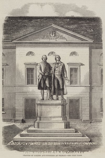 Statyer av Goethe och Schiller i Weimar (gravyr) av English School