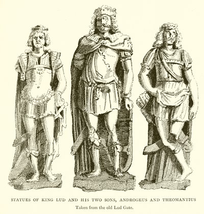 Statyer av kung Lud och hans två söner, Androgeus och Theomantius av English School