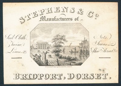 Stephens & Co, tillverkare av segelduk, nät, garn, linor och skotråd, handelskort av English School