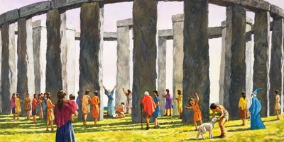 Stonehenge (gouache på papper) av English School